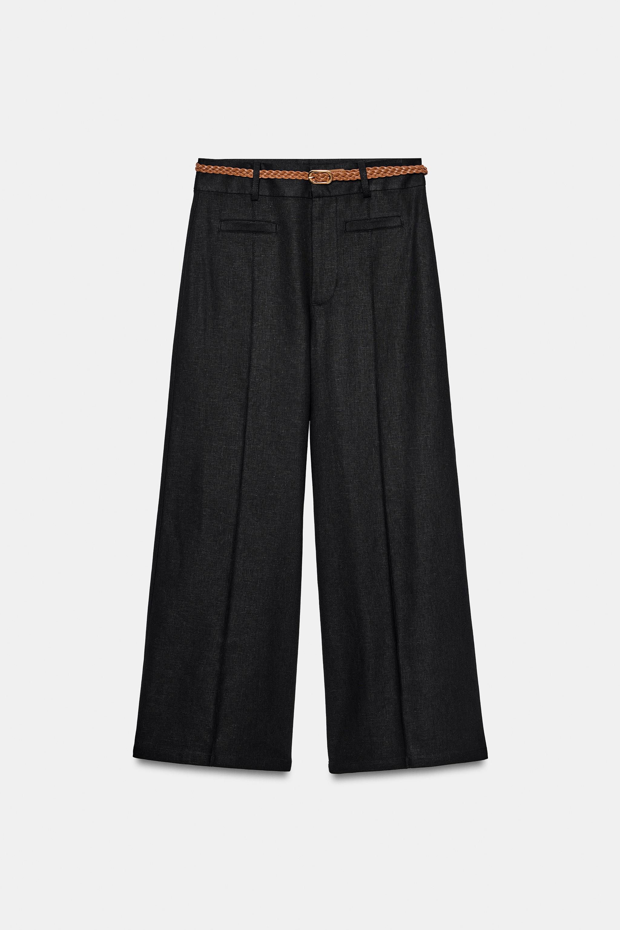 PANTALON JUPE-CULOTTE EN LIN AVEC CEINTURE TRESSÉE